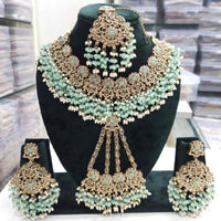 FS Collection Royal Crystal Stone And Pearl Statement Necklace Set
