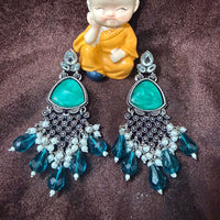 FS Collection Oxidised Plated Pota Stone And Beads Designer Dangler Earrings 
