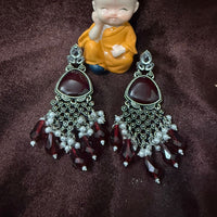 FS Collection Oxidised Plated Pota Stone And Beads Designer Dangler Earrings