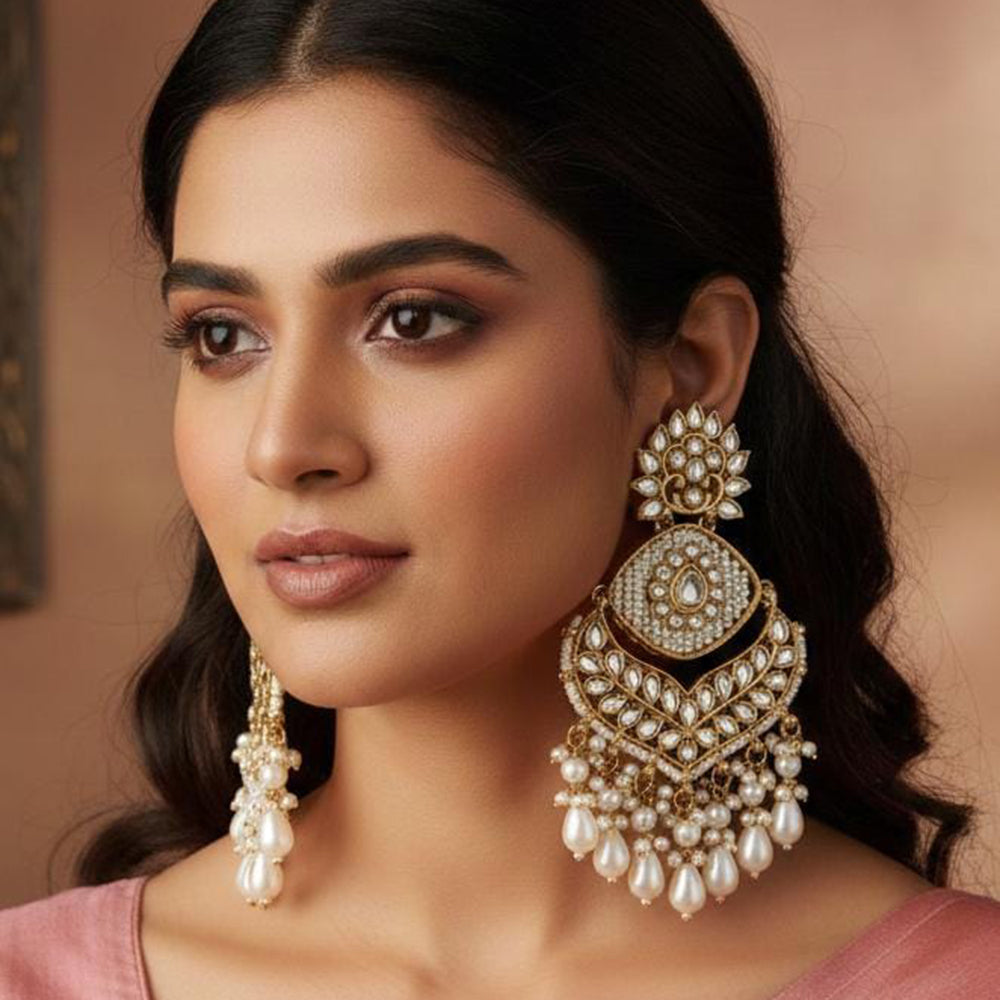 FS Collection Kundan Stone And Beads Designer Dangler Earrings