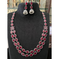 FS Collection Oxidised Royal Pota Stone And Pearl Statement Necklace Set