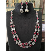 FS Collection Oxidised Royal Pota Stone And Pearl Statement Necklace Set