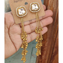 FS Collection Designer Kashmiri Kundan Stone And Pearl Long Dangler Earrings