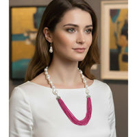 FS Collection Classic Austrian Stone And Pearl Ethnic Long Necklace Set