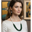 FS Collection Classic Austrian Stone And Pearl Ethnic Long Necklace Set