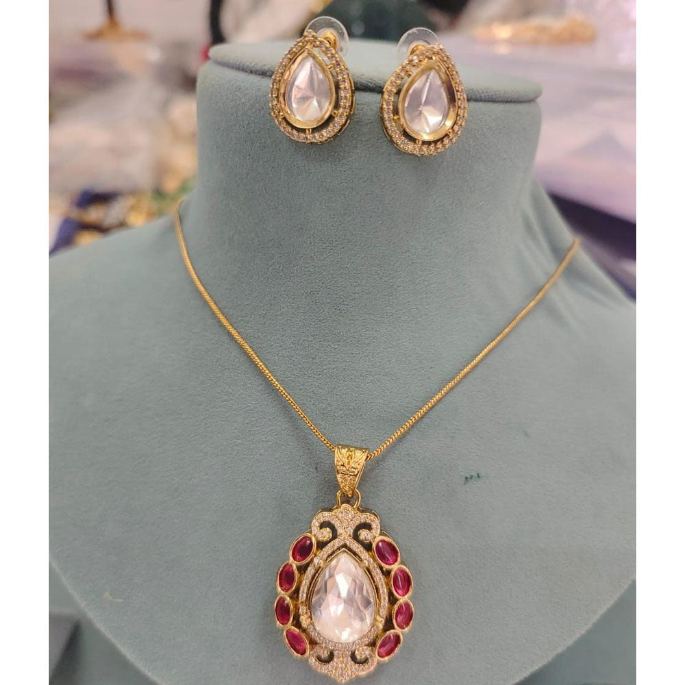 FS Collection Elegant Pota Stone And Austrian Chain Pendant Set