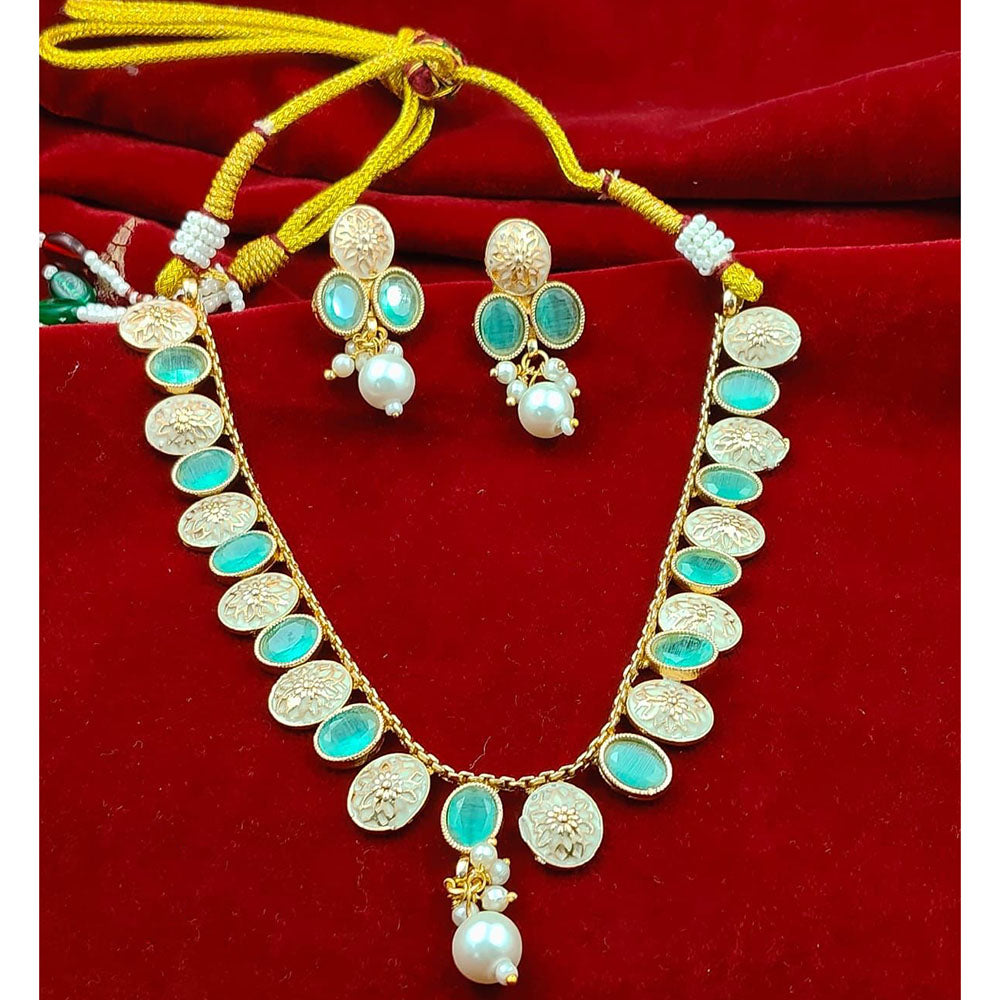 FS Collection Sparkling Pota Stone And Meenakari Elegance Necklace Set