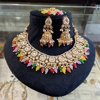 FS Collection Ethnic Kundan Pearl And Beads Statement Necklace Set 