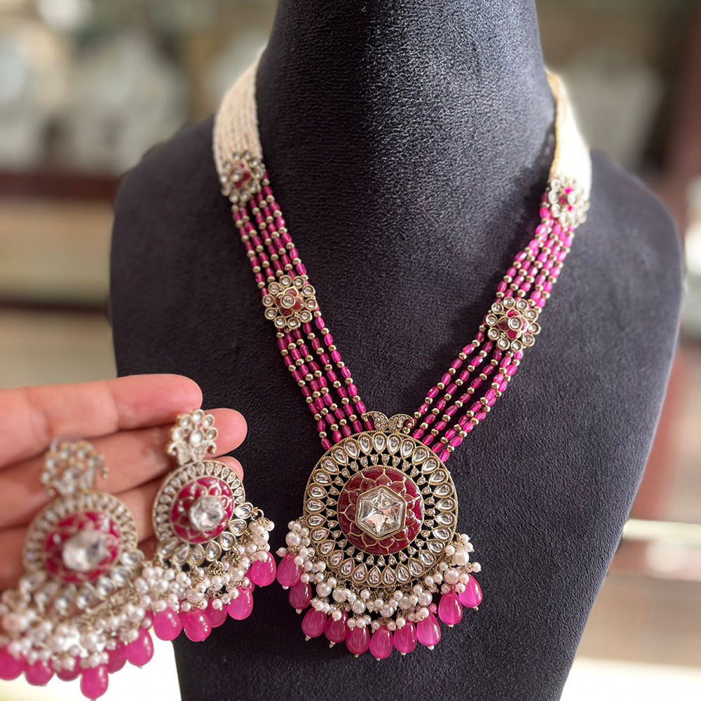 FS Collection Ethnic Kundan Pearl And Beads Statement Necklace Set 
