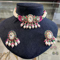 FS Collection Pota Stone Pearl And Beads Designer Choker Necklace Set