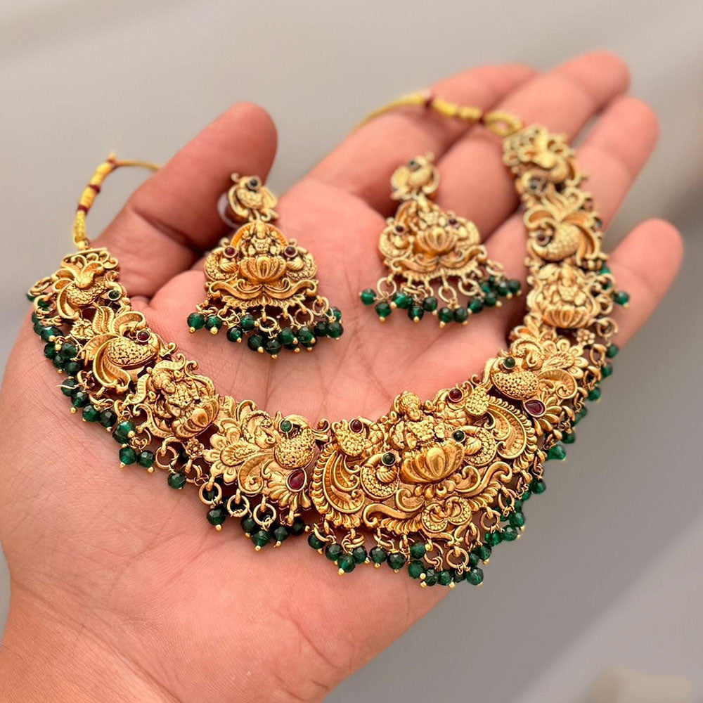 FS Collection Pota Stone And Pearl Temple Designer Necklace Set