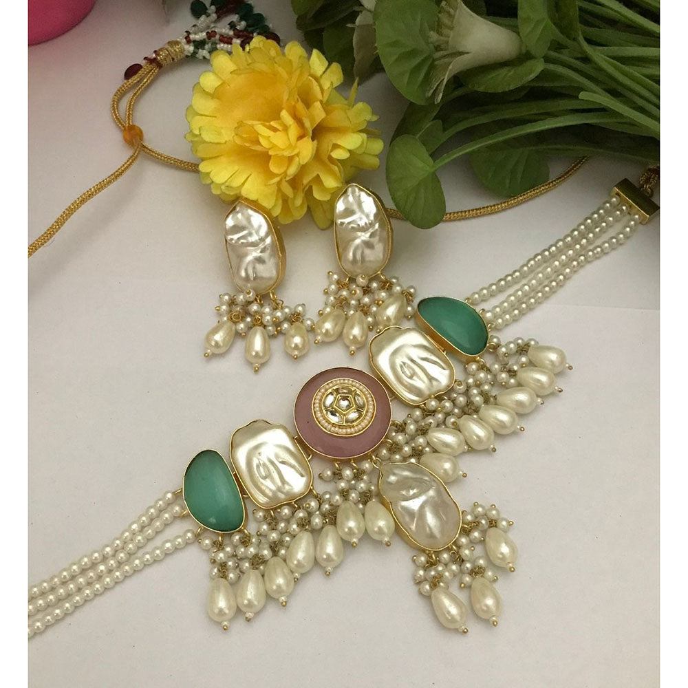 FS Collection Pota Stone And Mother Of Pearl Designer Choker Necklace Set
