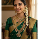 FS Collection Premium Pota Stone Pearl Designer Double Necklace Set