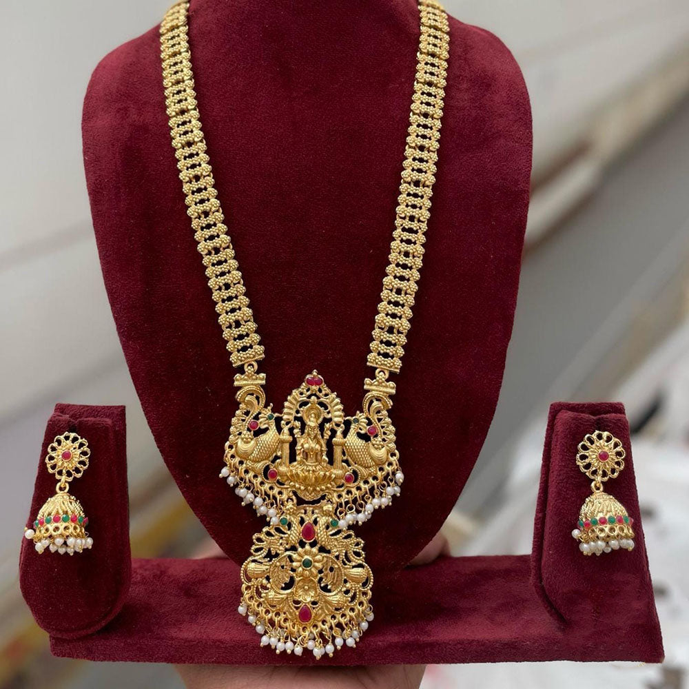 FS Collection Elegant Pota Stone And Pearl Temple Long Necklace Set