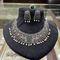 FS Collection Vintage Style Oxidised Pota Stone And Pearl Necklace Set