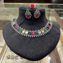 FS Collection Vintage Style Oxidised Pota Stone Necklace Set