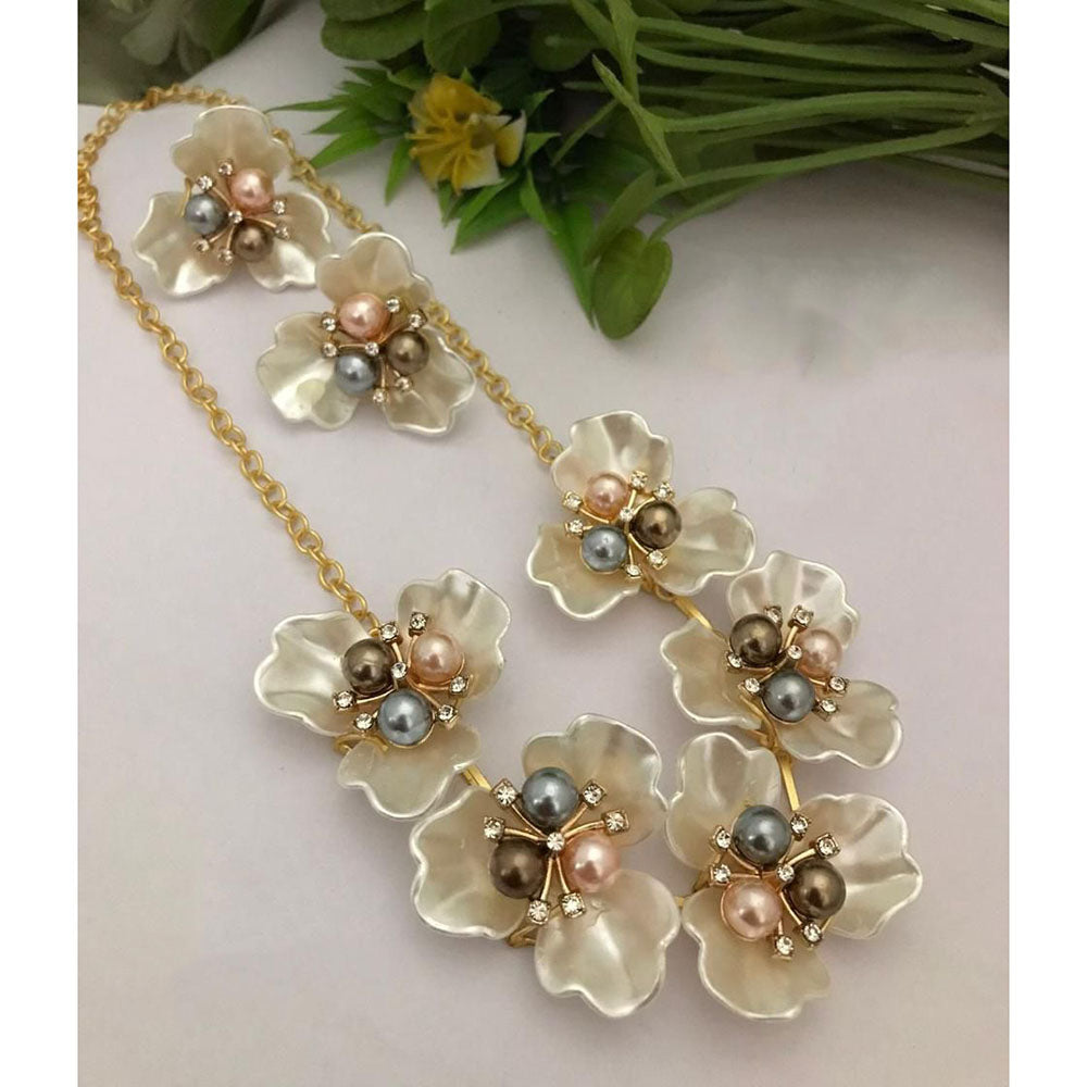 FS Collection Trendy Blossom Pearl Necklace Set 