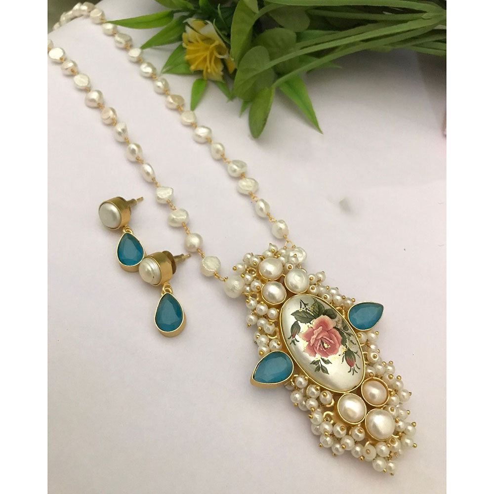 FS Collection Royal Pota Stone Pearl Designer Long Necklace Set