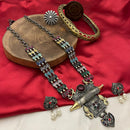 FS Collection 2 Tone Plated Pota Stone And Pearl Long Necklace Set