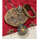 FS Collection 2 Tone Plated Pota Stone And Pearl Long Necklace Set
