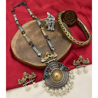 FS Collection 2 Tone Plated Pota Stone And Pearl Long Necklace Set