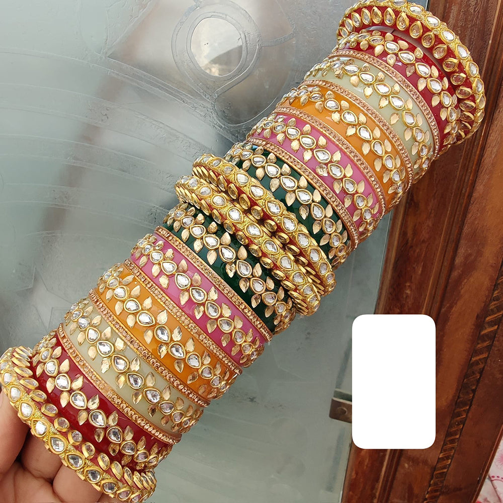 FS Collection Heritage Multicolor Kundan Stone Bangles Set