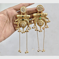 FS Collection Antique Style Pota Stone And Pearl Ghungroo Kashmiri Dangler Earrings