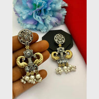 FS Collection 2 Tone Plated Pota Stone And Pearl Dangler Earrings