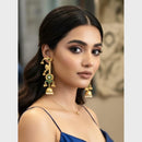 FS Collection Antique Style Pota Stone And Pearl Ghungroo Kashmiri Jhumki Earrings