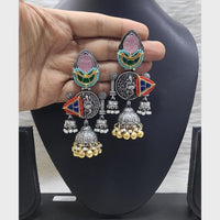 FS Collection 2 Tone Plated Pota Stone And Pearl Jhumki Earrings