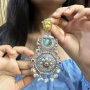 FS Collection 2 Tone Plated Pota Stone And Pearl Dangler Earrings