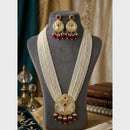 FS Collection Sparkling Pota Stone And Multi Layer Pearl Long Necklace Set