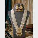 FS Collection Sparkling Pota Stone And Multi Layer Pearl Long Necklace Set
