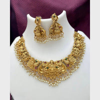 FS Collection Sparkling Pota Stone And Pearl Elegance Temple Necklace Set