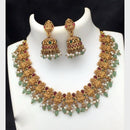 FS Collection Sparkling Pota Stone And Pearl Elegance Temple Necklace Set