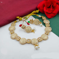 FS Collection Sparkling Pota Stone And Pearl Elegance Meenakari Necklace Set