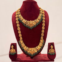 FS Collection Sparkling Pota Stone And Pearl Goddess Temple Double Necklace Set