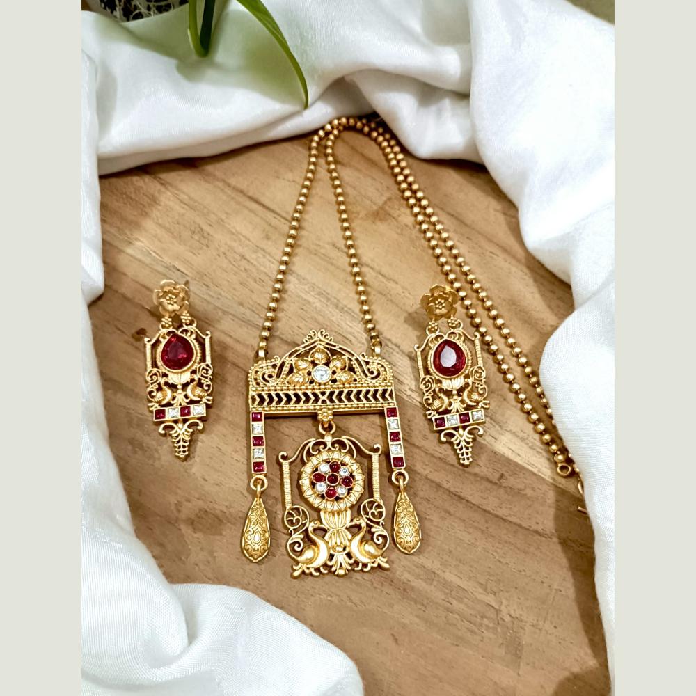 FS Collection Premium Pota Stone  Swan Motifs Long Necklace Set