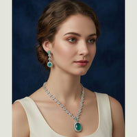 FS Collection Premium American Diamond Statement Necklace Set