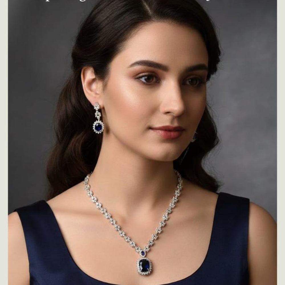 FS Collection Premium American Diamond Statement Necklace Set