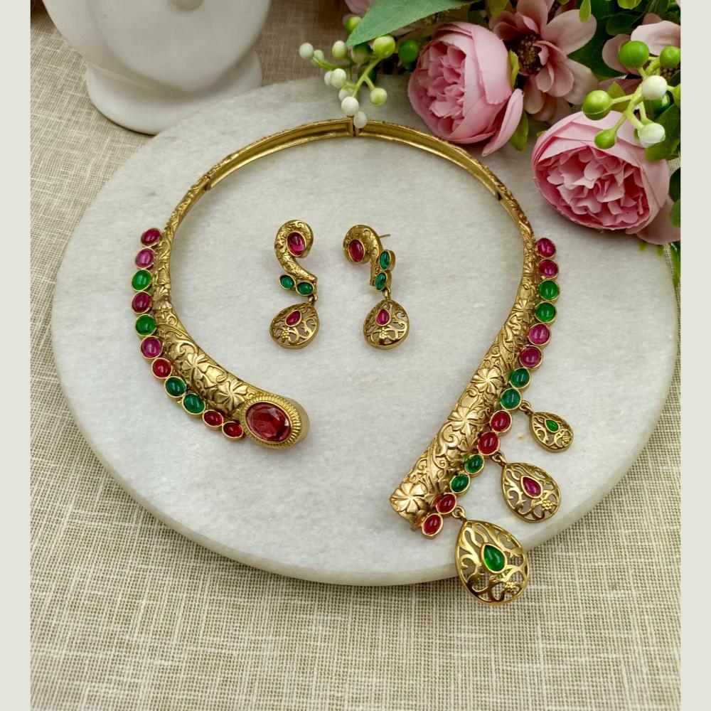 FS Collection Stylish Ethnic Pota Stone Necklace Set