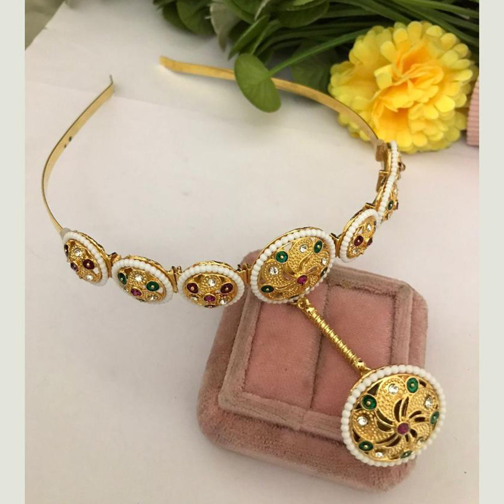FS Collection Heritage Inspired Austrian Stone And Pearl Meenakari Wedding Hair Band
