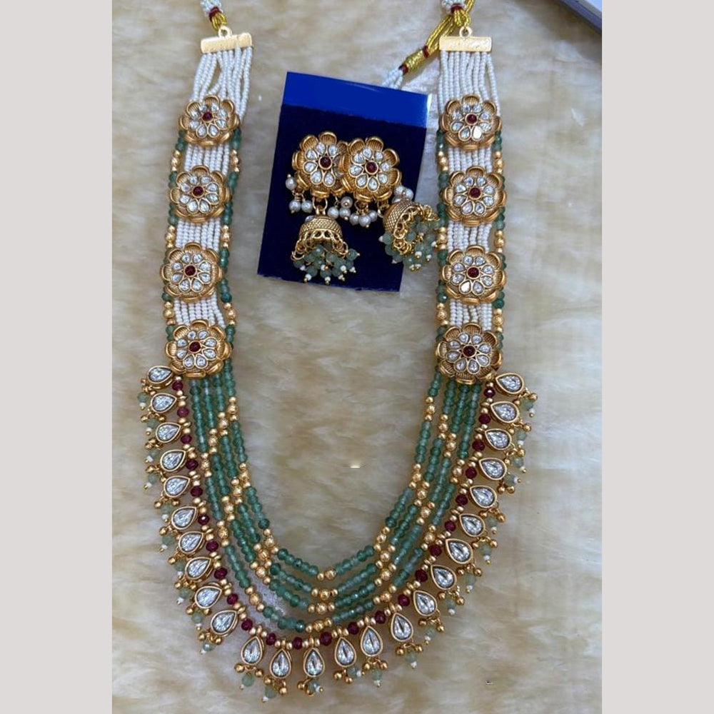 FS Collection Royal Look Pota Stone And Pearl Multi Layer Long Necklace Set 