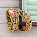 FS Collection Heritage Style Pota Stone And Pearl Openable Bangles Set