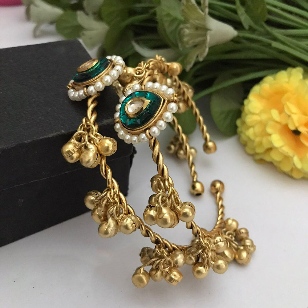 FS Collection Designer Royal Elegance Pota Stone Pearl Ghungroo Adjustable Bangles Set