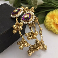 FS Collection Designer Royal Elegance Pota Stone Pearl Ghungroo Adjustable Bangles Set