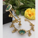 FS Collection Designer Royal Elegance Pota Stone Pearl Ghungroo Adjustable Bangles Set