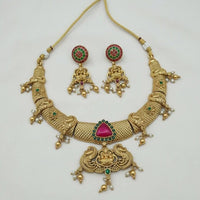 FS Collection Ethnic Design Pota Stone And Pearl Temple Necklace Set