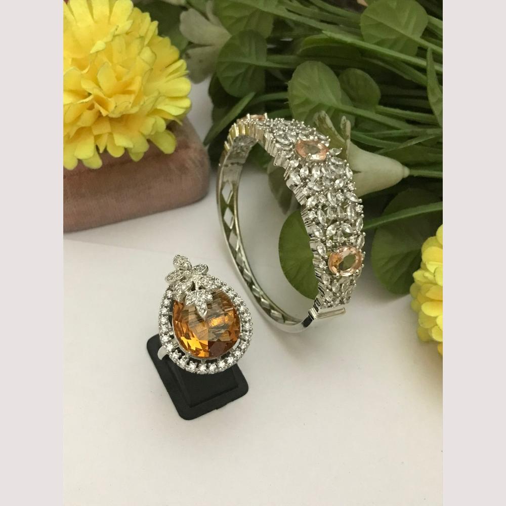 FS Collection Elegant American Diamond Bracelet And Ring Matching Combo Set