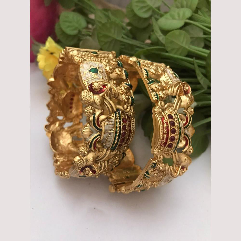 FS Collection Heritage Style Pota Stone And Meenakari Openable Bangles Set